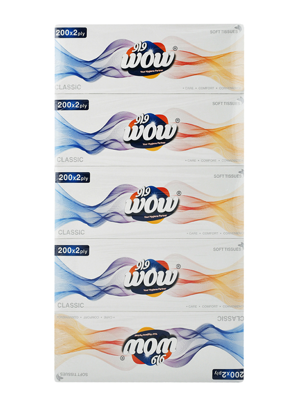 Wow Classic Soft Facial Tissue, 5 x 200 Sheets