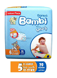 Sanita Bambi Baby Diapers Value Pack Size 5, X-Large, 12-22 Kg - 28 Count