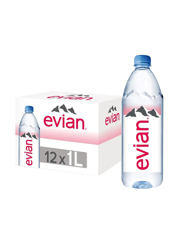 Evian Natural Mineral Water, 12 x 1 Litre