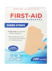 First Aid Adhesive Bandage Sheer Strips, 100 Pieces