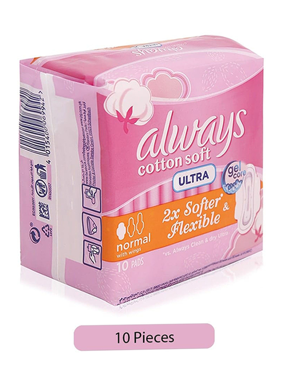 Always Cotton Soft Ultra Sanitary Pads, Normal, 10 Pieces