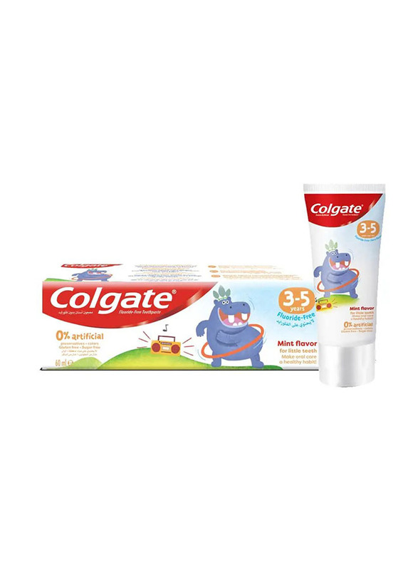 Colgate Kids Toothpaste Natural Mint Flavour, Toddler Toothpaste 3 - 5 years, 0% Artificial Preservatives, Fluoride - free - 60ml