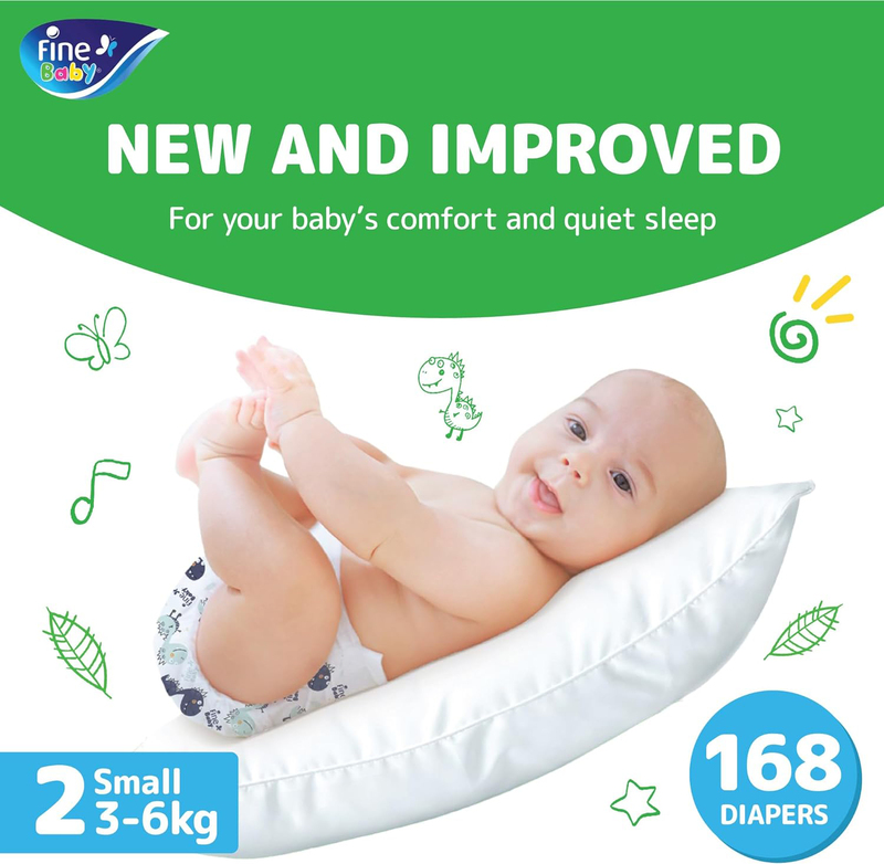 Fine Baby Diapers, Size 2, Small, 3-6 Kg, 168 Count