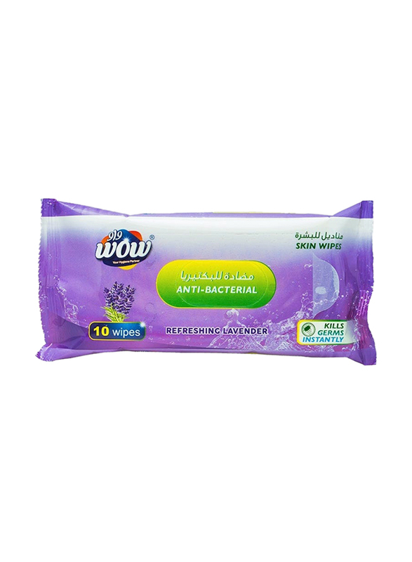 Wow Refreshing Lavender Antibacterial Skin Wipes, 10 Wipes