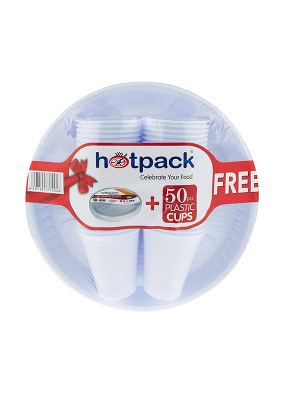 

Hotpack 75-Piece 10-inch Plastic Round Plate & 6oz Plastic Cup Set, White