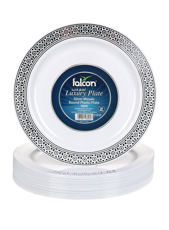 

Falcon 20-Piece 19cm Silver Mosaic Round Plastic Plate Set, White