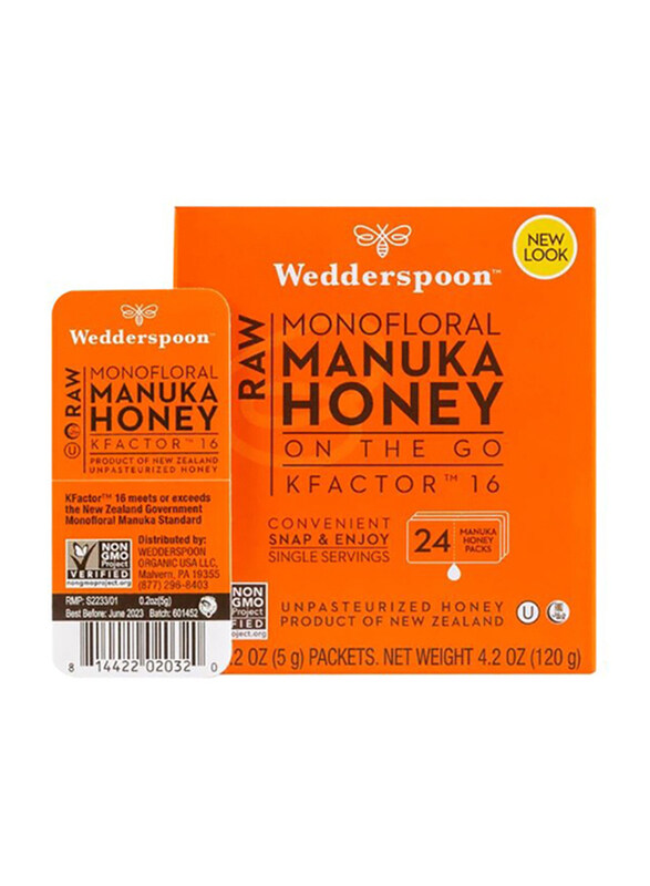 

Wedderspoon On The Go Kfactor 16 Raw Monofloral Manuka Honey, 120g