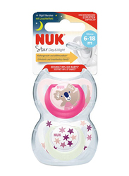 Nuk So Silicone Star Day & Night Teethers, 2 Pieces, 6-18 Months, Multicolour