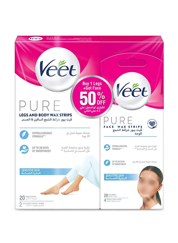 Veet Pure Normal Skin Legs & Body Wax Strips, 40 Strips