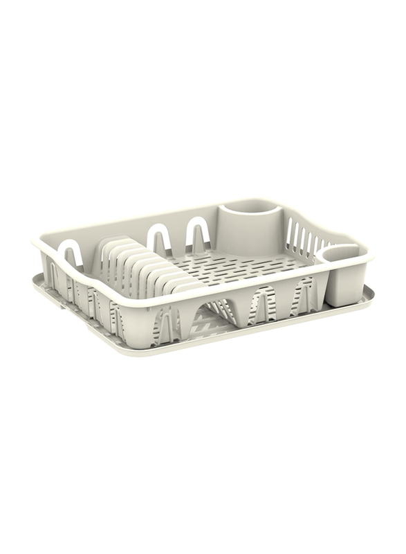 Cosmoplast Plastic Dish Drainer Rack Large with Detachable Drainboard, Off White