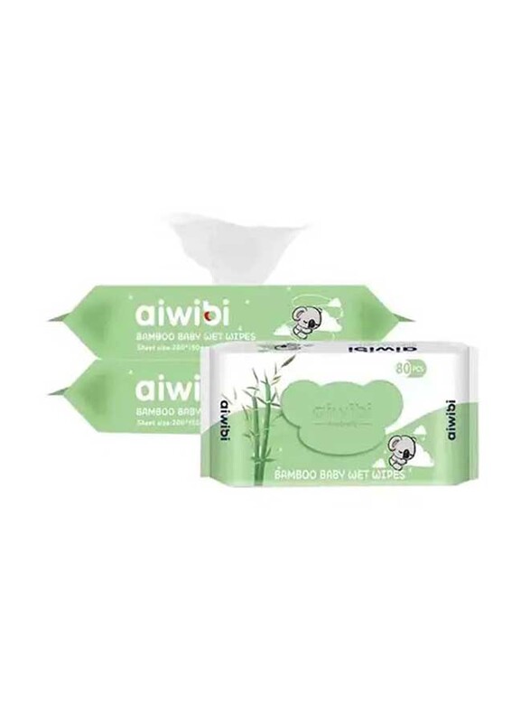 Aiwibi 100% Bamboo Baby Wet Wipes, 3 x 80 Pieces