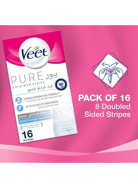 Veet Pure Cold Wax Strips for Sensitive Skin, 16 Strips