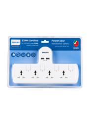 Philips 4-Way Switched Multi Adapter with 2 USB Charging Slots, White