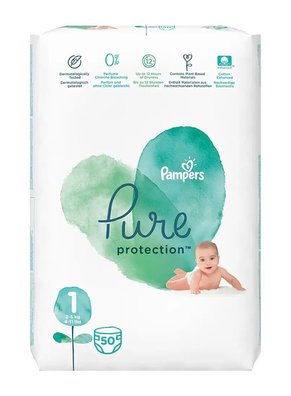 Pampers Pure Protection Diapers, Size 1 - 50 Counts