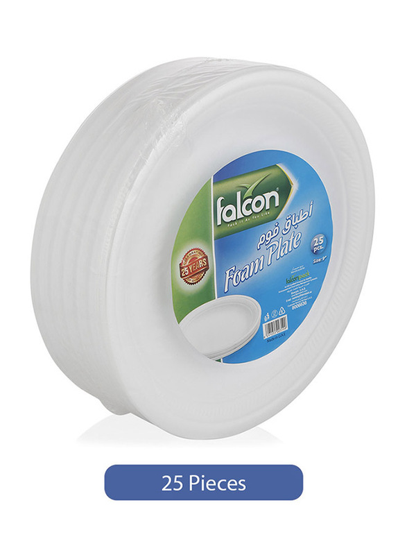Falcon 9cm 25-Piece Foam Round Plate, White