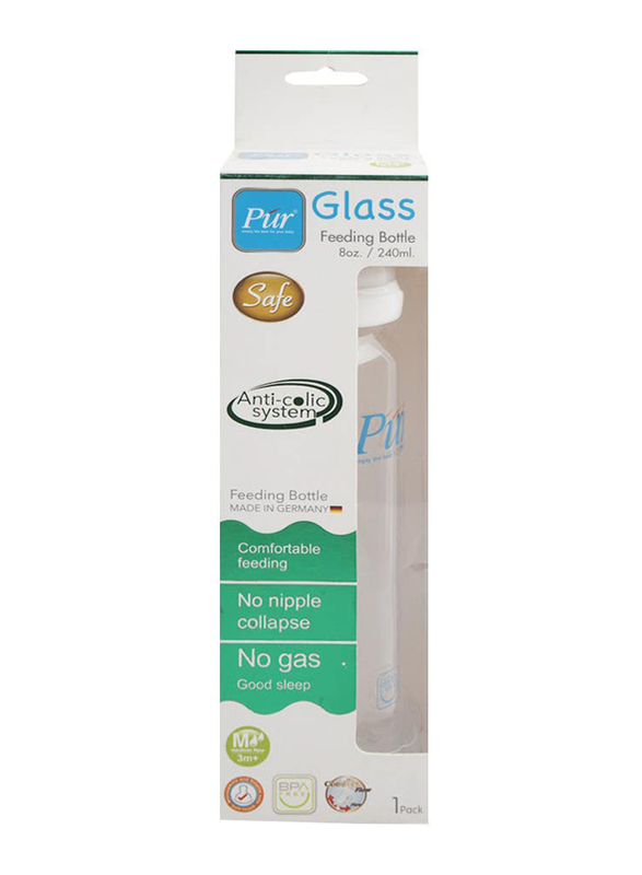 Pur Glass Feeding Bottle, 240ml, Clear