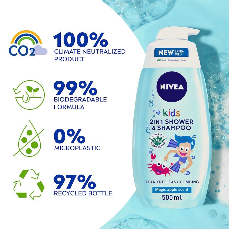 Nivea 250ml 2-in-1 Shower & Shampoo for Babies, Blue