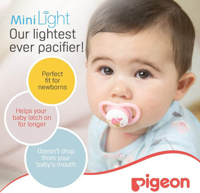 Pigeon Twin Minilight Pacifier for Girl, Small, Pink/Blue