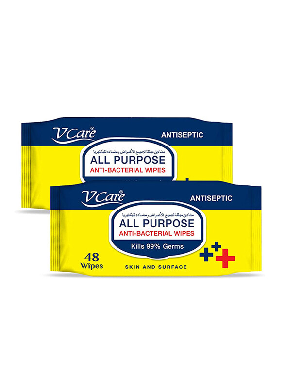 

V Care Multipurpose Anti-Bacterial Wipes, 2 x 48 Wipes