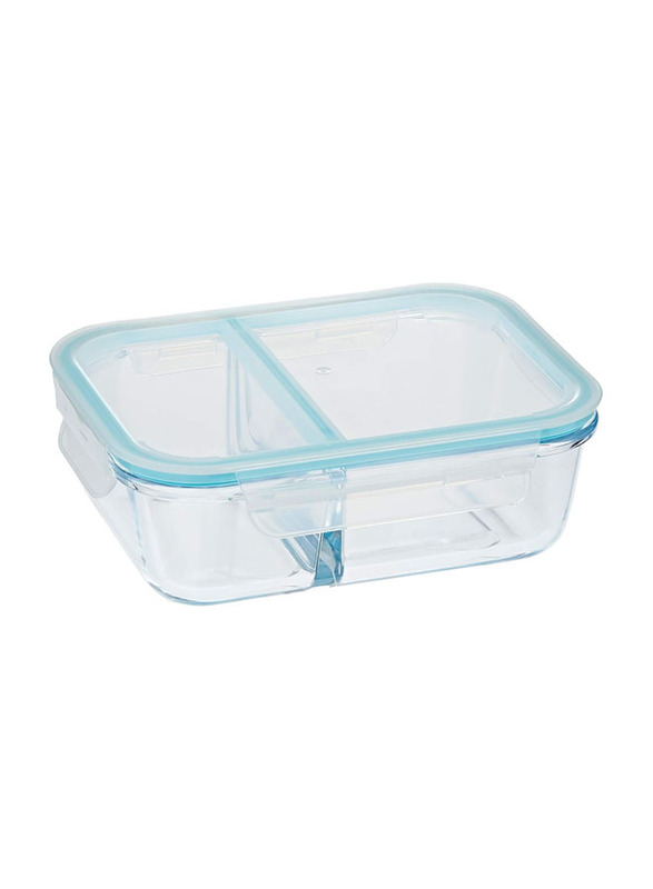 Taliona Borosilicate Glass Boro Pro Rectangular Divided Food Container, 1050ml, Blue