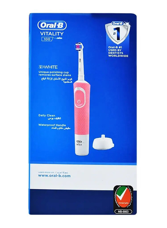 Oral B Vitality 100 3D White Electric Rechargeable Toothbrush, Pink/White, 1-Piece