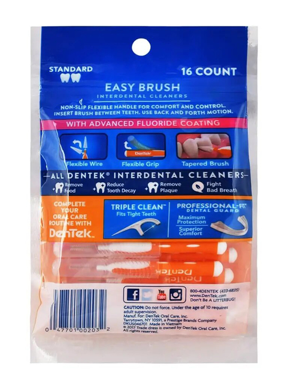 Dentek Fresh Mint Easy Brush Interdental Cleaners, Orange/White, 16 Count