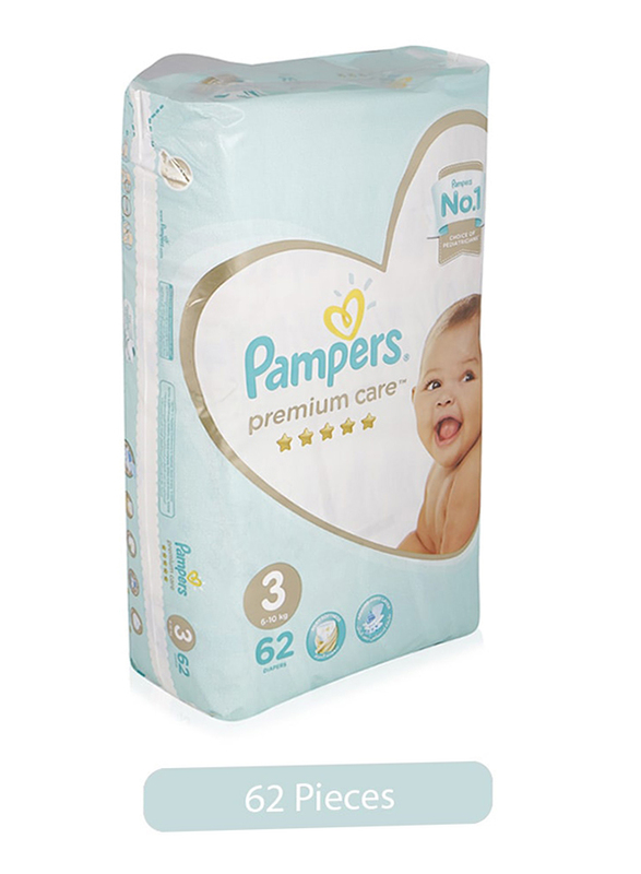Pampers Premium Care Diapers, Size 3, 6-10 kg, 62 Count