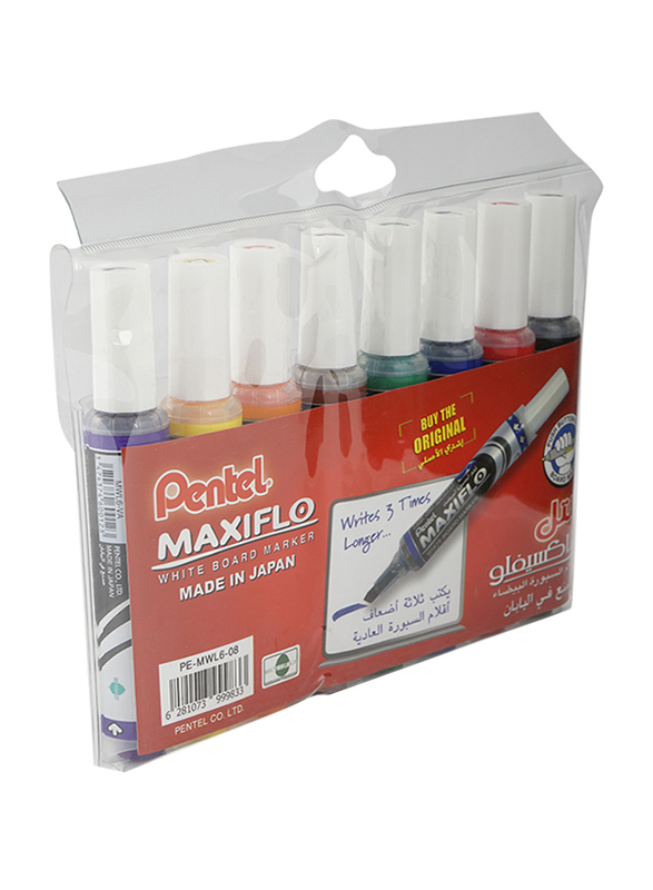 Pentel MaxiFlo Whiteboard Markers Set, 8 Pieces