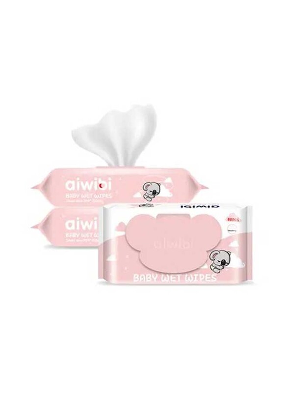 Aiwibi Strawberry Baby Wet Wipes, 3 x 80 Pieces