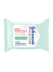 Johnsons Cleansing Wipes, Daily Essentials, Clear Skin, Combination Skin, 25 Wipes