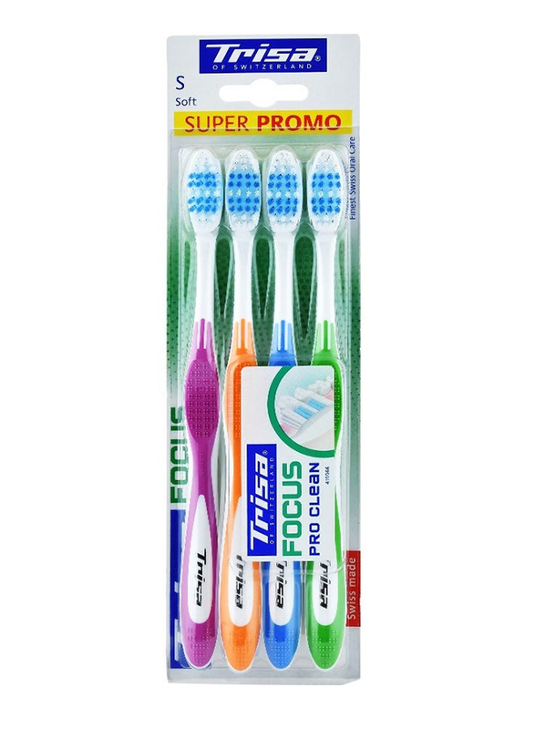 Trisa Focus Pro Clean Toothbrush Set, Medium, 4 Piece