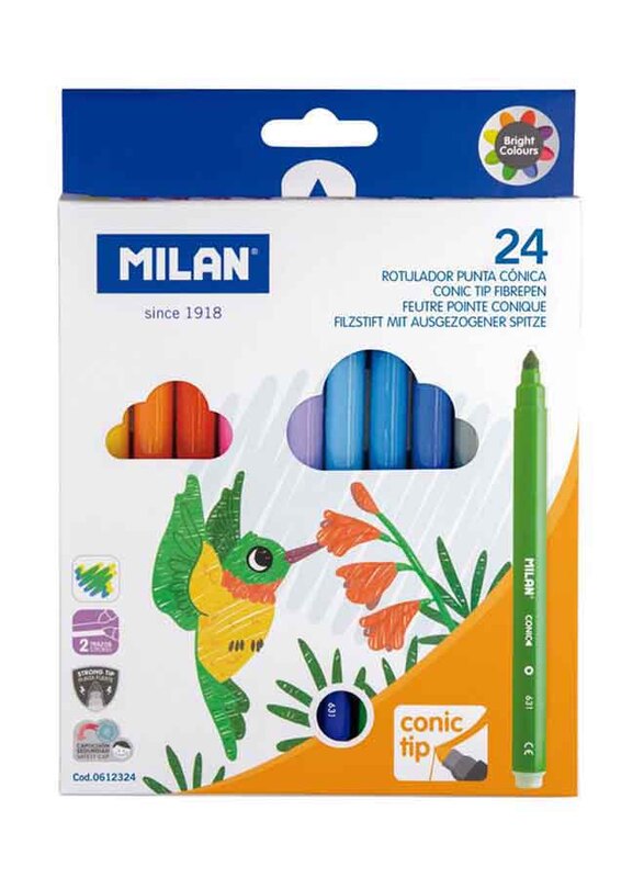 Milan Conical Water-Based Felt-Tip Pens, 24 Pieces, Multicolour