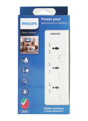 Philips 3 Way Extension Socket with Individual Switch with 3 Meter Cable, White