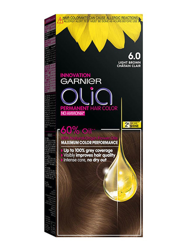 Garnier Olia No Ammonia Permanent Hair Color with 60% Oils, 6.0 Light Brown