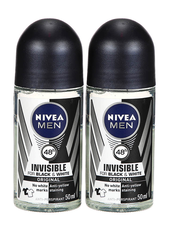 Nivea Men Invisible Black & White Deodorant Rollon, 2 x 50ml