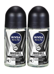 Nivea Men Invisible Black & White Deodorant Rollon, 2 x 50ml