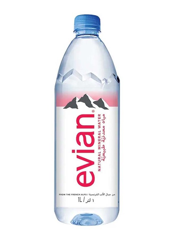 Evian Natural Mineral Water - 6 x 1 Ltr