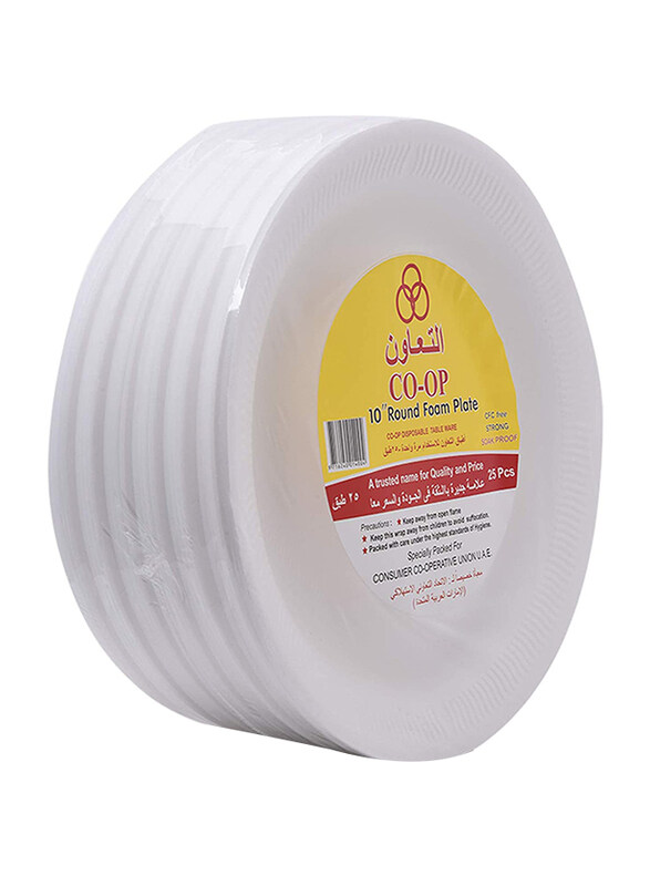 

CO-OP Disposable Round Foam Plate, 10 inch x 25 Pieces, White