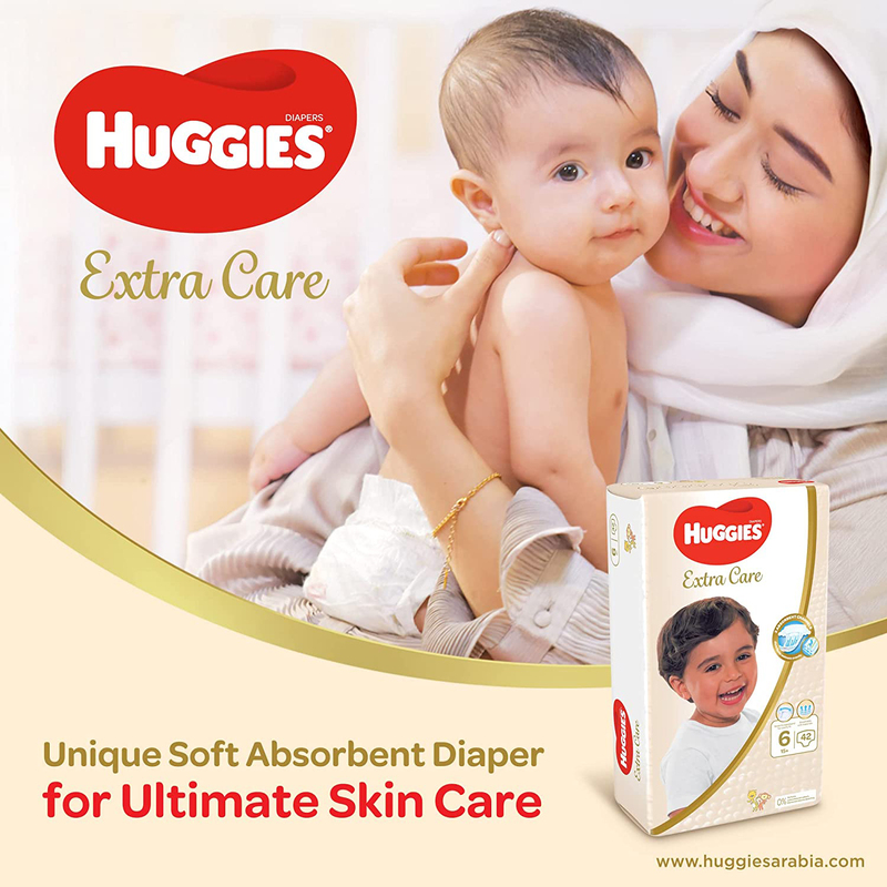 Huggies Extra Care Diapers, Size 6, 15+ Kg, 28 Count