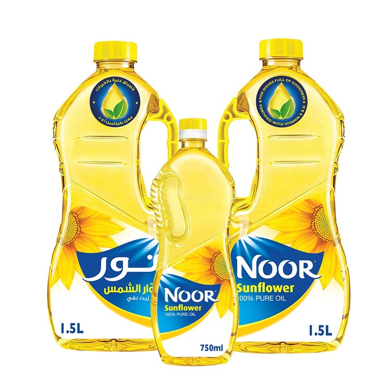 Noor Pure Sunflower Oil, 2 x 1.5 Liters + 750ml