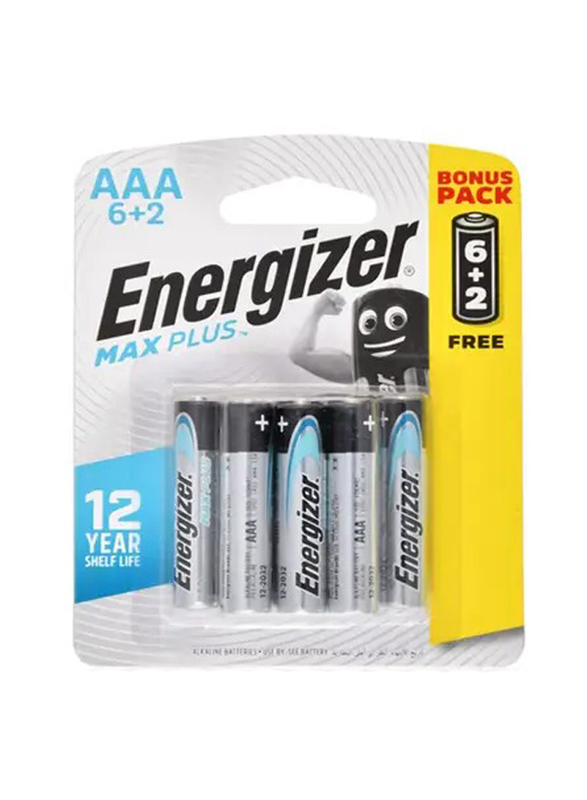 Energizer Max Plus AAA Alkaline Battery, 6 + 2 Pack