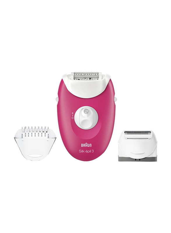 Braun Silk-Epil Epilator with 3 Extras, SE3410, Raspberry Pink/White