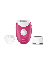 Braun Silk-Epil Epilator with 3 Extras, SE3410, Raspberry Pink/White