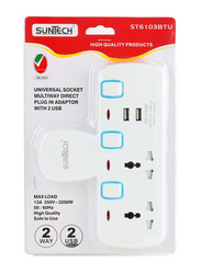 Suntech 2-Way Universal USB T Socket, White