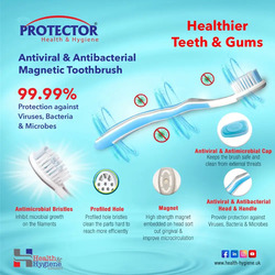 Protector Antiviral & Antibacterial Toothbrush Premium Medium Bristles, White/Blue