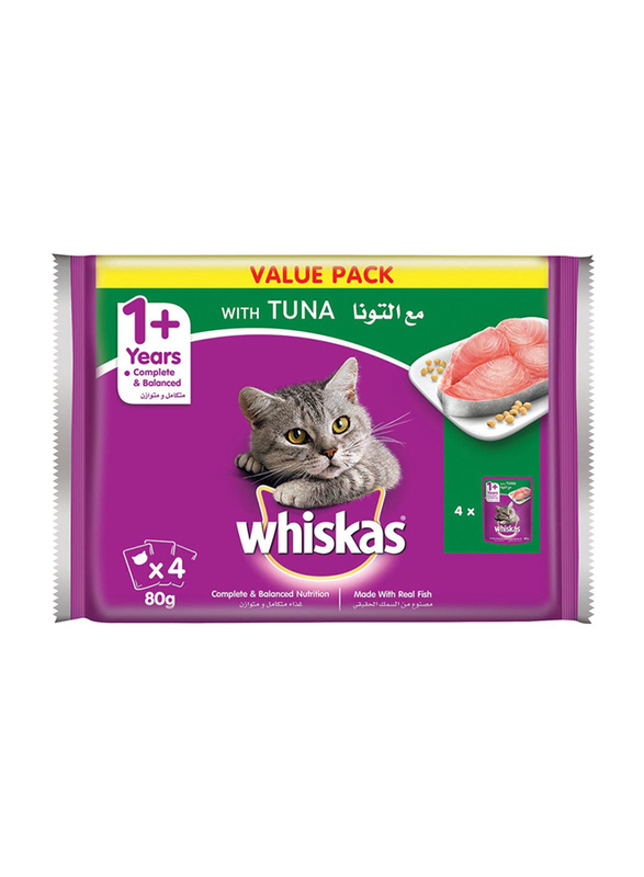 Whiskas With Tuna Adult Cat Wet Food, 4 x 80g