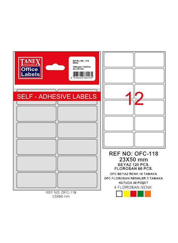 

Tanex Transparent Office Labels, 23 x 50mm, 120 Pieces, White