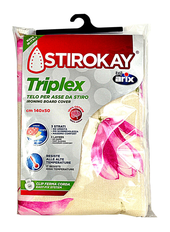 Arix Stirokay Triples Printed Ironing Board Cover, 140 x 50cm, White/Pink