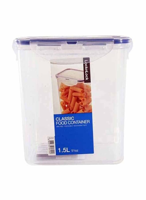 Lock & Lock Classic Rectangular Food Container, HPL812H, 1.5 Liters, Clear/Blue