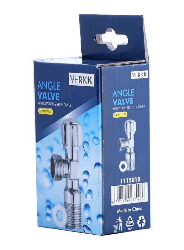 Verkk Angle Valve Brass Chrome Plastic Handle Stainless Steel Cover, Silver